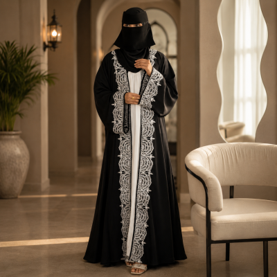 Premium 100% Original Dubai Fabric Embroidered Koti Abaya Full Set